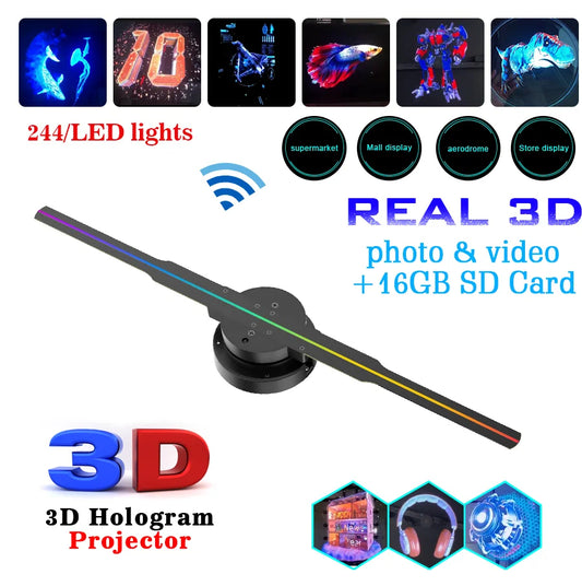 Led Luminous Sign Light 3D Holographic Projector Diy Fan Screen Video Picture  Decoration